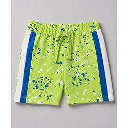 Babyhug 100% Cotton Knit Half Sleeves Text Printed T-Shirt & Shorts Set - Lime Green & Light Blue