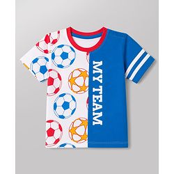 Babyhug Single Jersey Knit Half Sleeves T-Shirt & Shorts Set Football Print - Red & Navy Blue