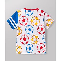 Babyhug Single Jersey Knit Half Sleeves T-Shirt & Shorts Set Football Print - Red & Navy Blue