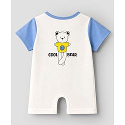 Babyhug 100% Cotton Single Jersey Knit Half Sleeves Romper With Bear Print & Applique - Multicolor