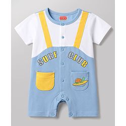 Babyhug 100% Cotton Knit Half Sleeves Romper with Turtle Print - Multicolor