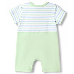 Babyhug 100% Cotton Single Jersey Knit Half Sleeves Striped Romper With Bear Print - Light Green