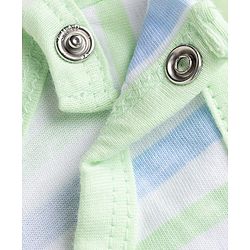 Babyhug 100% Cotton Single Jersey Knit Half Sleeves Striped Romper With Bear Print - Light Green