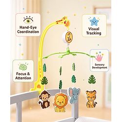 Babyhug Musical Cot Mobile with Giraffe Stand & Soft Hanging Toys Multicolor| Soothing Music | Rotating Hanging Toys| Baby Cot & Cradle Accessory| Sensory Stimulation| No Batteries Needed