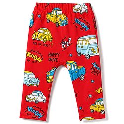 Babyhug Interlock Knit Full Length Vehicles & Star Printed Diaper Leggings Pack Of 3 - Multicolor