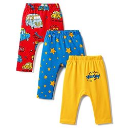 Babyhug Interlock Knit Full Length Vehicles & Star Printed Diaper Leggings Pack Of 3 - Multicolor