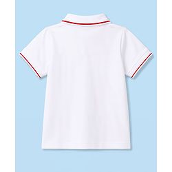 Babyhug 100% Cotton Single Jersey Knit Half Sleeves Polo T-Shirt & Shorts With Soccer Print - White & Red