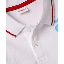 Babyhug 100% Cotton Single Jersey Knit Half Sleeves Polo T-Shirt & Shorts With Soccer Print - White & Red