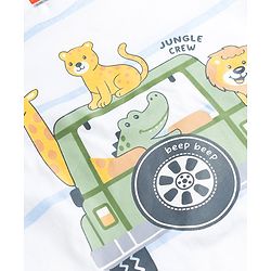 Babyhug 100% Cotton Knit Half Sleeves Animals Printed & Striped T-Shirt & Shorts Set - White & Yellow