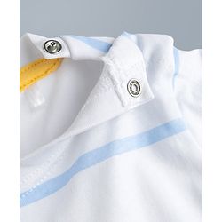 Babyhug 100% Cotton Knit Half Sleeves Animals Printed & Striped T-Shirt & Shorts Set - White & Yellow