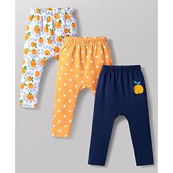 Babyhug 100% Cotton Knit Full Length Diaper Leggings with Fruit Print Pack of 3 - Multicolor