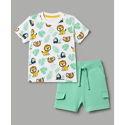 Babyhug Single Jersey Knit Half Sleeves T-Shirt & Shorts Set Animal Print - Green
