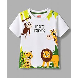 Babyhug 100% Cotton Single Jersey Knit Half Sleeves T-Shirt & Shorts With Animal Print - White