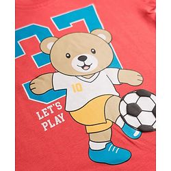 Babyhug 100% Cotton Knit Half Sleeves Bear Printed T-Shirt & Shorts Set With Patch - Red & Blue