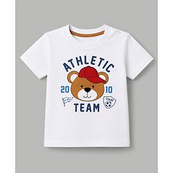 Babyhug Single Jersey Knit Half Sleeves T-Shirt & Shorts Set Teddy Print - White & Blue