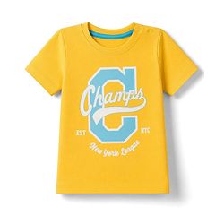 Babyhug 100% Cotton Knit Half Sleeves Text Printed T-Shirt & Shorts Set - Yellow & Blue