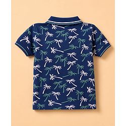 Babyhug 100% Cotton Single Jersey Knit Half Sleeves T-Shirt & Shorts With Plam Tree Print - Navy Blue & Grey