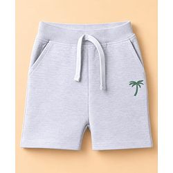 Babyhug 100% Cotton Single Jersey Knit Half Sleeves T-Shirt & Shorts With Plam Tree Print - Navy Blue & Grey