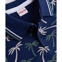 Babyhug 100% Cotton Single Jersey Knit Half Sleeves T-Shirt & Shorts With Plam Tree Print - Navy Blue & Grey