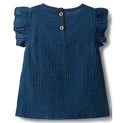 Babyhug Cotton Woven Frill Sleeves Top with Floral Embroidery Multi Color 6-9 Months