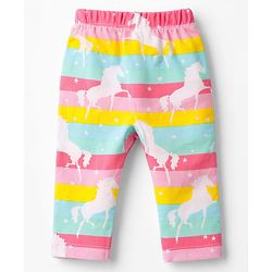 Babyhug 100% Cotton Interlock Knit Full Length Hearts Star & Unicorn Theme Printed Diaper Leggings Pack Of 3 - Multi Color