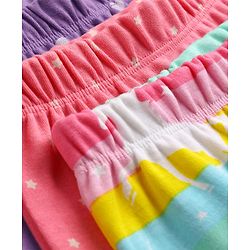Babyhug 100% Cotton Interlock Knit Full Length Hearts Star & Unicorn Theme Printed Diaper Leggings Pack Of 3 - Multi Color