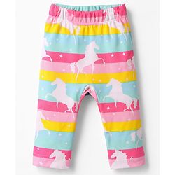 Babyhug 100% Cotton Interlock Knit Full Length Hearts Star & Unicorn Theme Printed Diaper Leggings Pack Of 3 - Multi Color