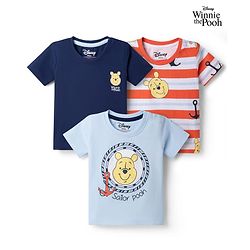 Babyhug Disney Cotton Knit Half Sleeves T-Shirt with Winnie the Pooh Print - Red & Blue