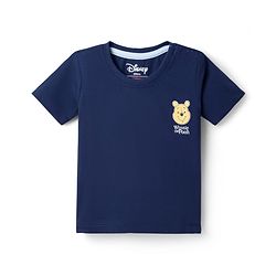 Babyhug Disney Cotton Knit Half Sleeves T-Shirt with Winnie the Pooh Print - Red & Blue