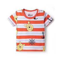 Babyhug Disney Cotton Knit Half Sleeves T-Shirt with Winnie the Pooh Print - Red & Blue