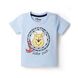 Babyhug Disney Cotton Knit Half Sleeves T-Shirt with Winnie the Pooh Print - Red & Blue