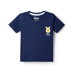 Babyhug Disney Cotton Knit Half Sleeves T-Shirt with Winnie the Pooh Print - Red & Blue