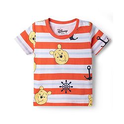 Babyhug Disney Cotton Knit Half Sleeves T-Shirt with Winnie the Pooh Print - Red & Blue