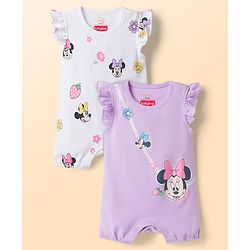 Babyhug Disney Interlock Knit Frill Sleeves Rompers with Minnie Mouse Graphics Pack of 2 - Multicolor