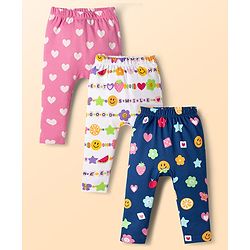 Babyhug Cotton Knit Full Length Diaper Leggings with Fruit & Heart Print Pack of 3 - Multicolor