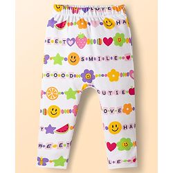 Babyhug Cotton Knit Full Length Diaper Leggings with Fruit & Heart Print Pack of 3 - Multicolor