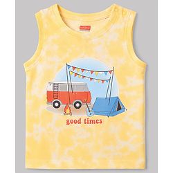 Babyhug 100% Cotton Single Jersey Knit Sleeveless Tank T-Shirt & Shorts Set With Tie & Dye Effect & Van Print - Yellow