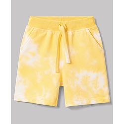 Babyhug 100% Cotton Single Jersey Knit Sleeveless Tank T-Shirt & Shorts Set With Tie & Dye Effect & Van Print - Yellow