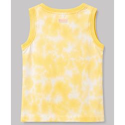Babyhug 100% Cotton Single Jersey Knit Sleeveless Tank T-Shirt & Shorts Set With Tie & Dye Effect & Van Print - Yellow