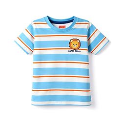 Babyhug 100% Cotton Single Jersey Knit Half Sleeves Striped T-Shirt & Shorts Set with Lion Print - Multicolor