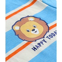 Babyhug 100% Cotton Single Jersey Knit Half Sleeves Striped T-Shirt & Shorts Set with Lion Print - Multicolor