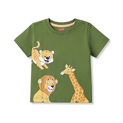 Babyhug Single Jersey Knit Half Sleeves T-Shirt & Shorts Set With Animal Print - Green & Brown