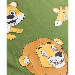 Babyhug Single Jersey Knit Half Sleeves T-Shirt & Shorts Set With Animal Print - Green & Brown