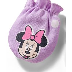 Babyhug Disney Interlock Knit Cap Mittens & Booties Set With Minnie Mouse Print Lavender - Diameter 15 cm