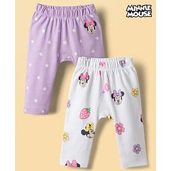 Babyhug Disney Interlock Knit Full Length Diaper Leggings With Minnie Mouse Graphics Pack of 2 - Multicolor