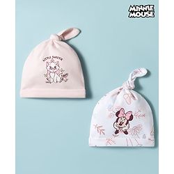 Babyhug Disney Interlock Knit Caps With Marie & Minnie Mouse Graphics Pack of 2 Multicolor - Diameter 10 cm