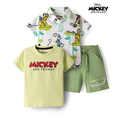 Babyhug Disney Single Jersey Knit Half Sleeves Shirt & Shorts Set with T-shirt & Mickey Mouse & Family Graphics - Multicolour