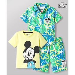 Babyhug Disney Single Jersey Knit Half Sleeves Co-ord Shirt & Shorts Set With T-Shirt & Mickey Mouse Graphics - Multicolor