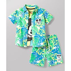 Babyhug Disney Single Jersey Knit Half Sleeves Co-ord Shirt & Shorts Set With T-Shirt & Mickey Mouse Graphics - Multicolor
