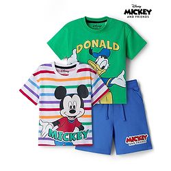 Babyhug Disney Single Jersey Knit Half Sleeves T-Shirts & Shorts Set with Mickey Mouse Graphics Pack of 2 -Multicolour